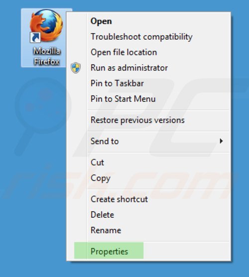Verwijder key-find.com als doel van de Mozilla Firefox snelkoppeling stap 1