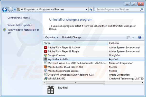key-find.com verwijdering uit het Controle Paneel