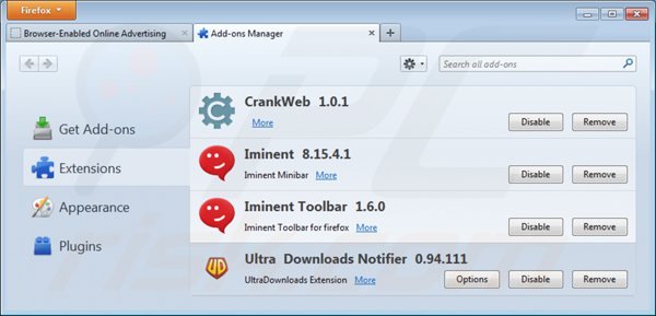 Removing onlinebrowseradvertising ads from Mozilla Firefox step 2