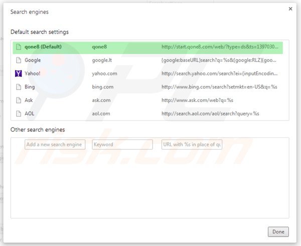Verwijder start.qone8.com als standaard zoekmachine in Google Chrome