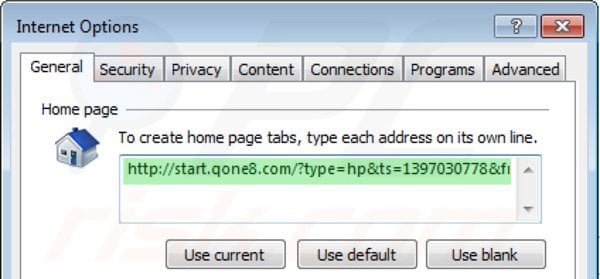Verwijder start.qone8.com als startpagina in Internet Explorer