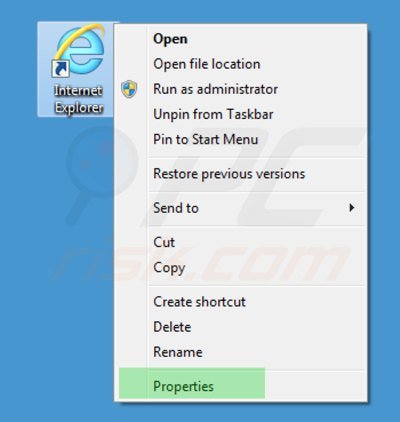 Verwijder start.qone8.com als doel van de Internet Explorer snelkoppeling