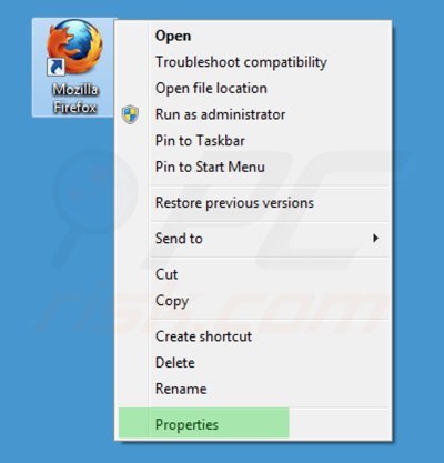 Verwijder start.qone8.com als doel van de Mozilla Firefox snelkoppeling stap 1