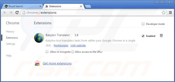 Verwijder royal-search.com uit de Google Chrome extensies