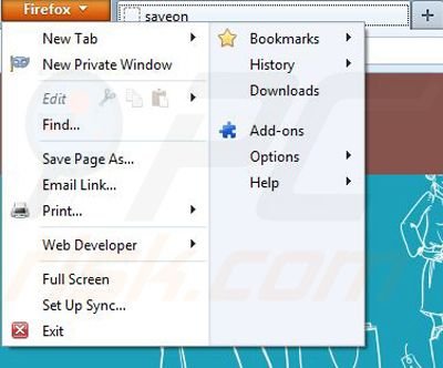 Verwijder Save On uit Mozilla Firefox stap 1
