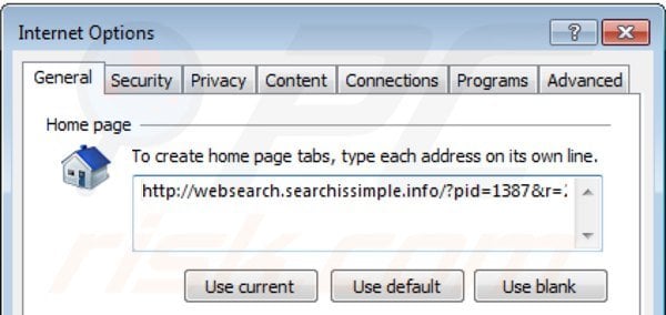 Verwijder de websearch.searchissimple.info als startpagina in Internet Explorer