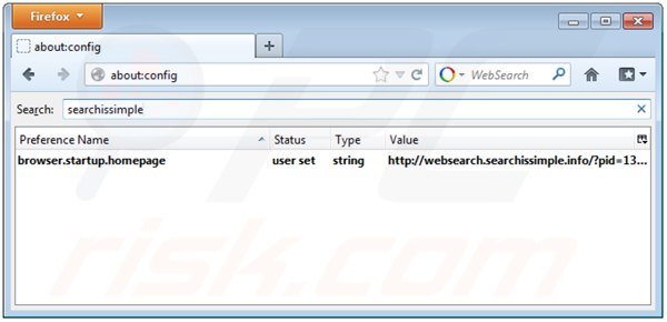 Verwijder websearch.searchissimple.infoals standaard zoekmachine in Mozilla Firefox