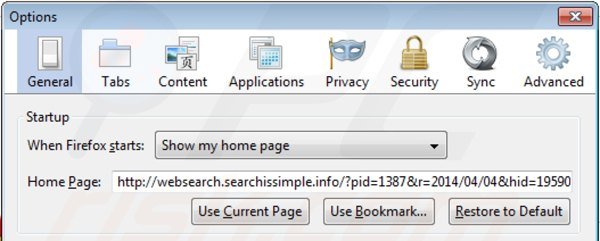 Verwijder websearch.searchissimple.info als startpagina in Mozilla Firefox