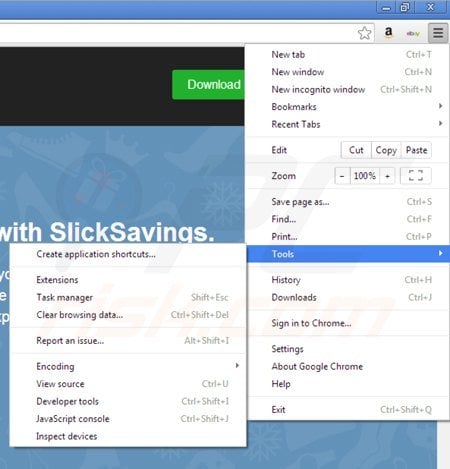 Verwijder slick savings uit Google Chrome stap 1