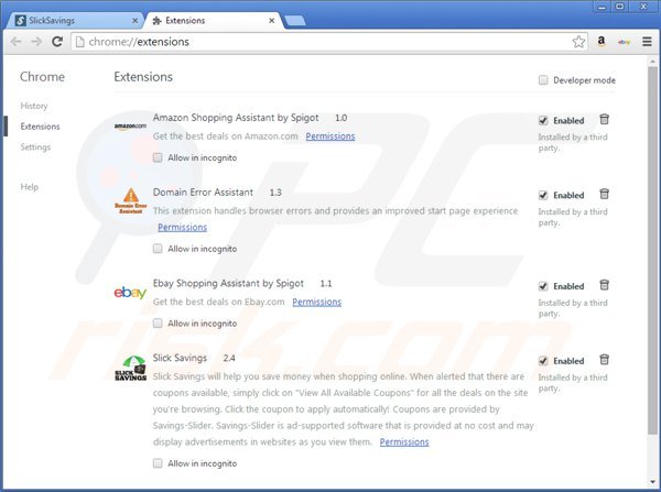 Verwijder slick savings uit Google Chrome stap 2