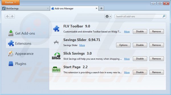 Verwijder slick savings uit Mozilla Firefox stap 2