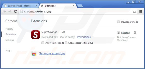 Verwijder supra savings uit Google Chrome stap 2