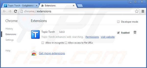 Removing topic torch from Google Chrome step 2