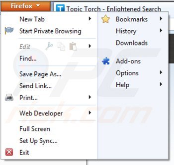 Verwijder topic torch uit Mozilla Firefox stap 1
