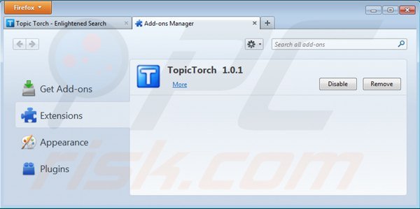 Verwijder topic torch uit Mozilla Firefox stap 2