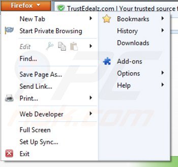 Verwijder trustedealz uit Mozilla Firefox stap 1