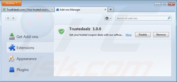 Verwijder trustedealz uit Mozilla Firefox stap 2