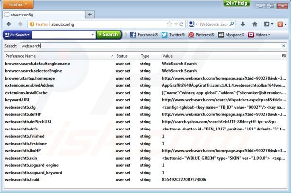 Verwijder websearch.com als standaard zoekmachine in Mozilla Firefox