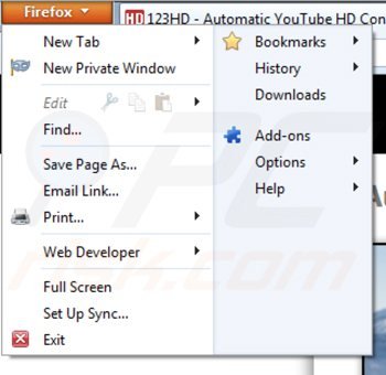 Verwijder 123hd-ready uit Mozilla Firefox stap 1