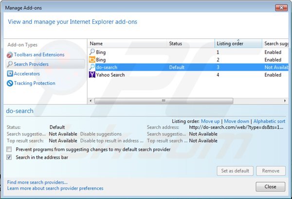 Verwijder 22find.com als standaard zoekmachine in Internet Explorer