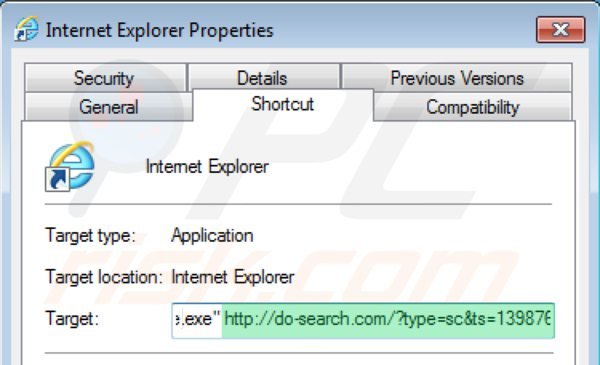 Verwijder 22find.com als doel van de Internet Explorer snelkoppeling stap 2