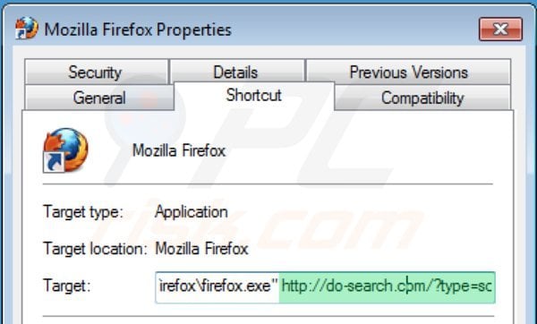 Verwijder 22find.com als doel van de Mozilla Firefox snelkoppeling stap 2