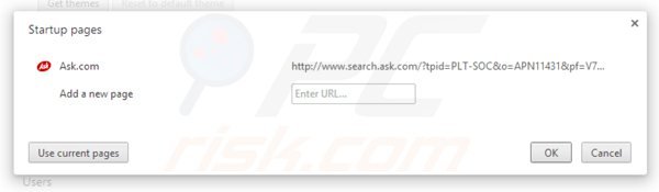 Verwijder de ask social toolbar als startpagina in Google Chrome
