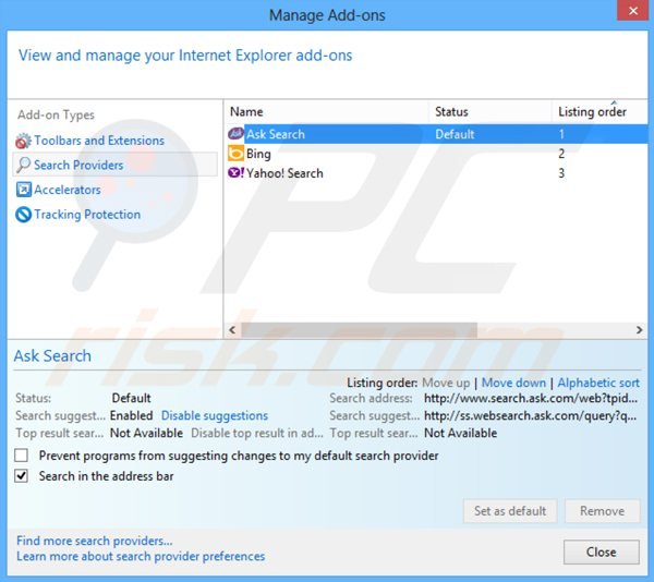 Verwijder de ask social toolbar als standaard zoekmachine in Internet Explorer