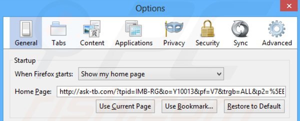 Verwijder ask-tb.com als startpagina in Mozilla Firefox