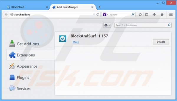 Verwijder block and surf uit Mozilla Firefox stap 2