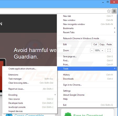 Verwijder de browser guardian advertenties uit Google Chrome stap 1