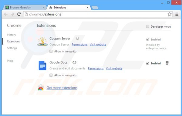 Verwijder de browser guardian advertenties uit Google Chrome stap 2