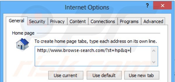 Verwijder browse-search.com als startpgagina in Internet Explorer 