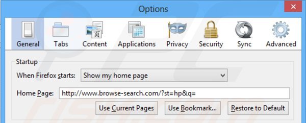 Verwijder browse-search.com als startpagina in Mozilla Firefox