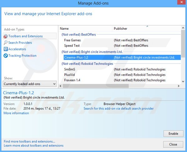 Verwijder de cinema-plus advertenties uit Internet Explorer stap 2