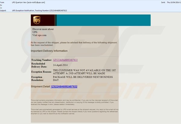 cryptowall verspreiding via UPS spam emails