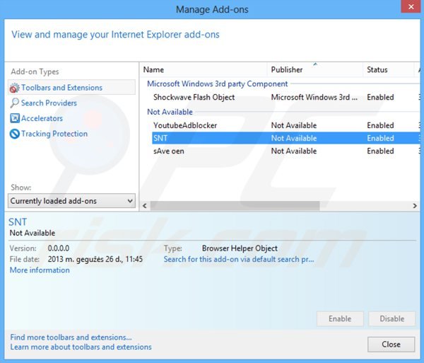 Verwijder aan websearch.fastosearch.info gerelateerde Internet Explorer extensies