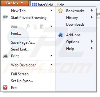 Verwijder interyield advertenties uit Mozilla Firefox stap 1
