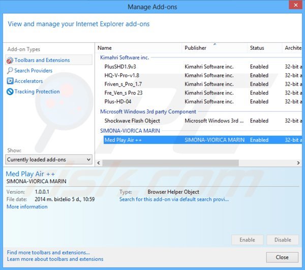 Verwijder media play air + uit Internet Explorer stap 2