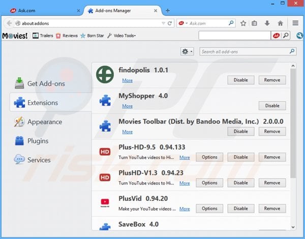Removing offerswizard ads from Mozilla Firefox step 2
