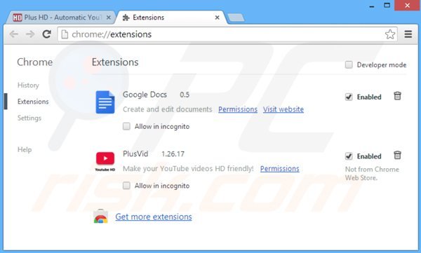 Verwijder plusvid uit Google Chrome stap 2