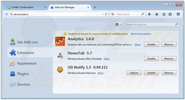 Verwijder rich media view uit Mozilla Firefox stap 2