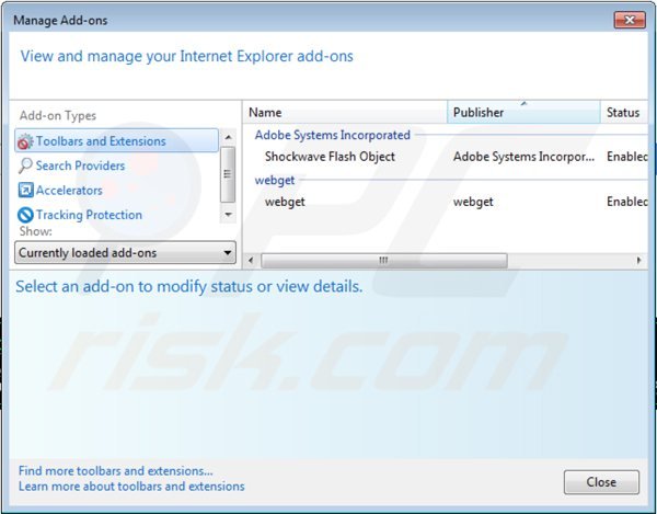 Verwijder aan rocket-find.com gerelateerde Internet Explorer extensies