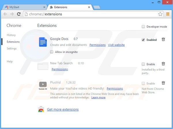 Verwijder searchshock.com uit de Google Chrome extensies
