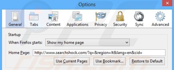 Removing searchshock.com from Mozilla Firefox homepage