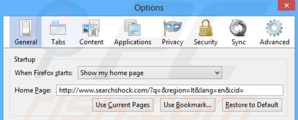 Removing searchshock.com from Mozilla Firefox homepage