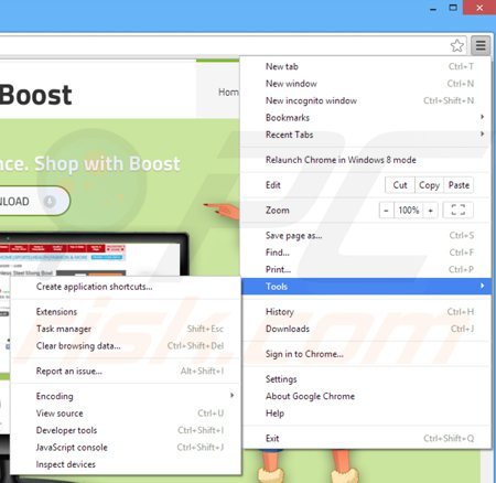 Verwijder shop with boost uit Google Chrome stap 1