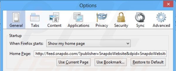 Verwijder feed.snapdo.com als startpagina in Mozilla Firefox