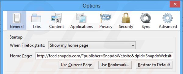 Verwijder feed.snapdo.com als startpagina in Mozilla Firefox