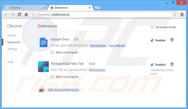 Verwijder aan speedial.com gerelateerde Google Chrome extensies